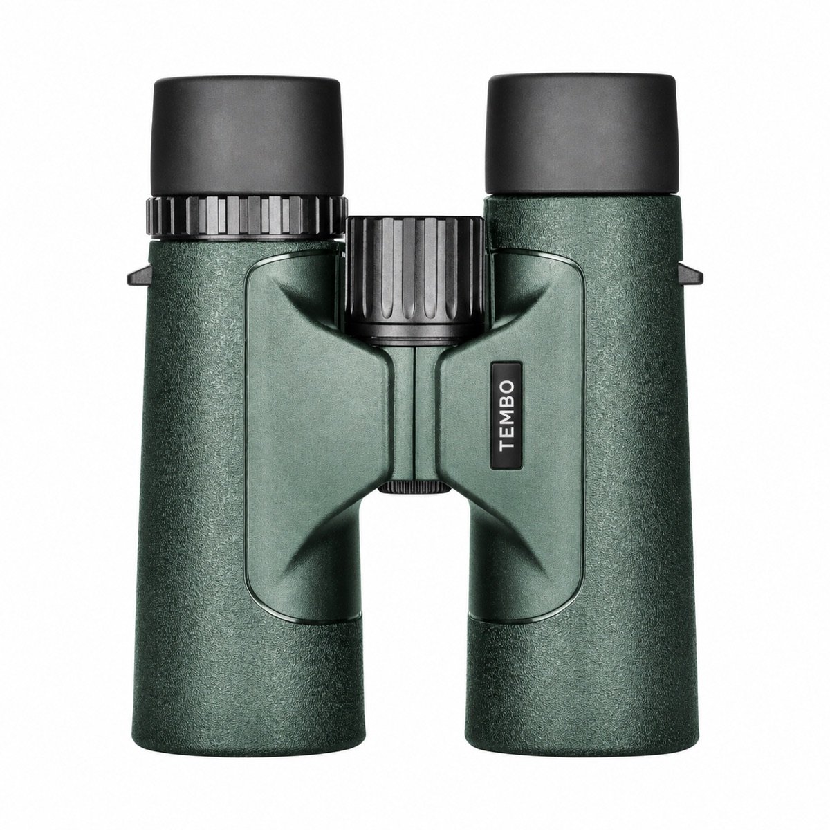 Tembo Explorer 8×42 binoculars, front view showing the focus wheel and textured armour