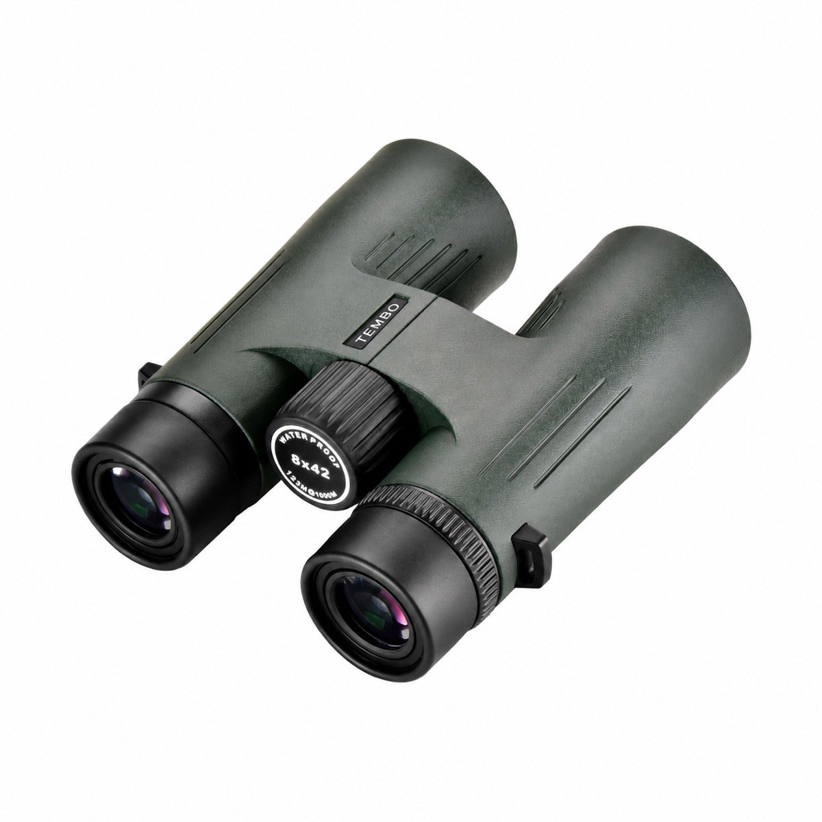Tembo Pro 8×42 binoculars from the eyepiece end, showing the dioptre and focus wheel